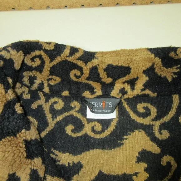 KERRITS womens brown black Equestrian 1/2 zip horse pattern fleece sweater XL - Picture 4 of 9